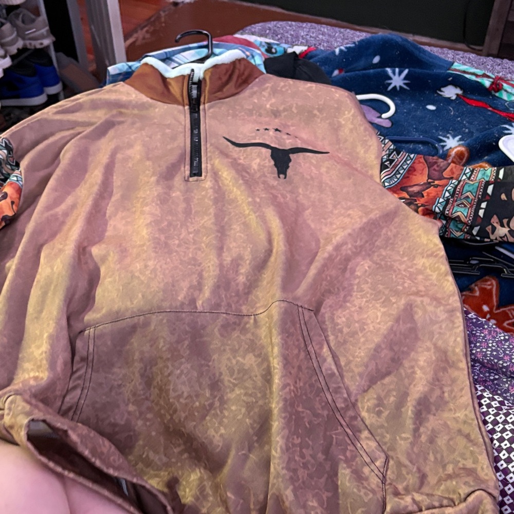 Brown Quarter-Zip Pullover with Longhorn Logo